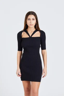 Melange Cut Out Mini Dress Black