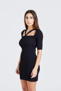 Melange Cut Out Mini Dress Black