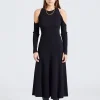 Melange Open Back Midi Dress Black