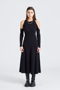 Melange Open Back Midi Dress Black