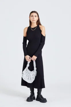 Melange Open Back Midi Dress Black