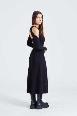 Melange Open Back Midi Dress Black