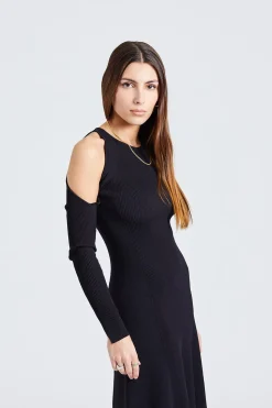 Melange Open Back Midi Dress Black