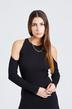Melange Open Back Midi Dress Black