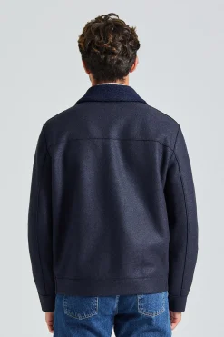 Men Golf Jacket Pressed Wool and Boucle Navy Blue