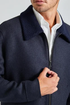 Men Golf Jacket Pressed Wool and Boucle Navy Blue