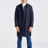Men Mac Coat Pressed Wool Dark Blue