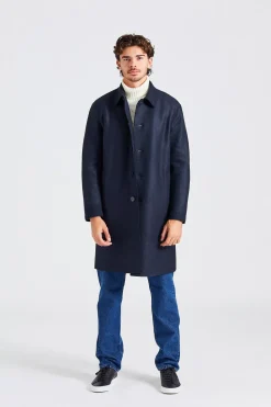 Men Mac Coat Pressed Wool Dark Blue