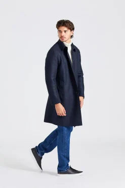 Men Mac Coat Pressed Wool Dark Blue