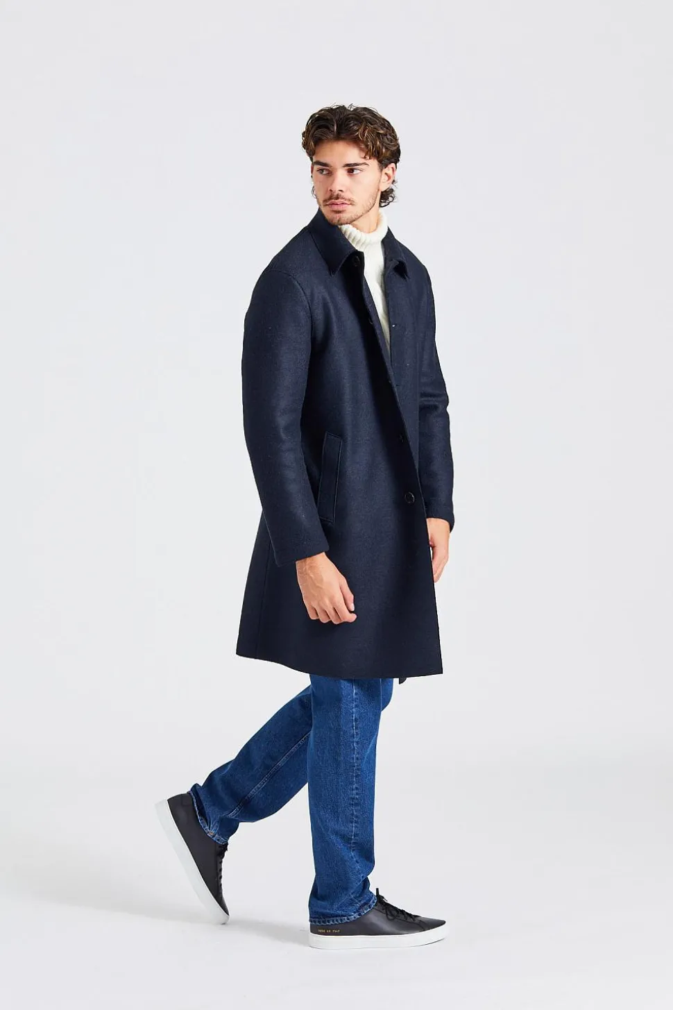 Men Mac Coat Pressed Wool Dark Blue