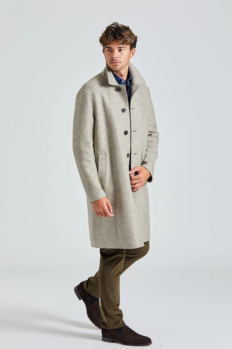 Men Mac Coat Pressed Wool Natural Casha