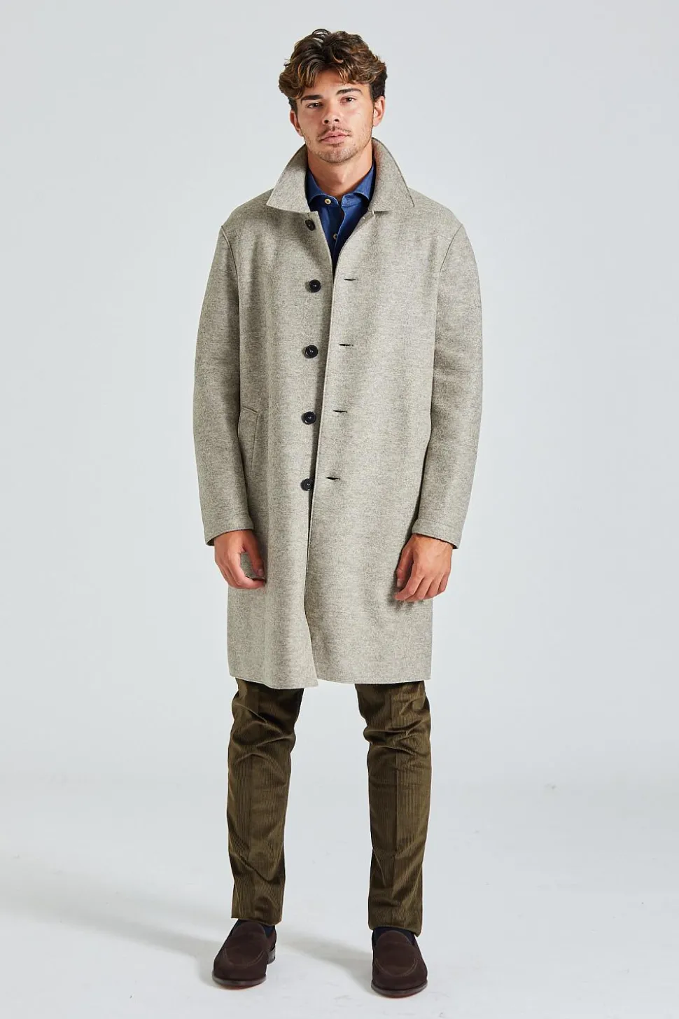 Men Mac Coat Pressed Wool Natural Casha