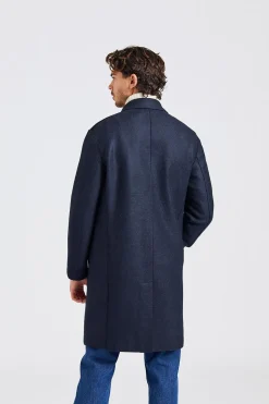 Men Mac Coat Pressed Wool Dark Blue