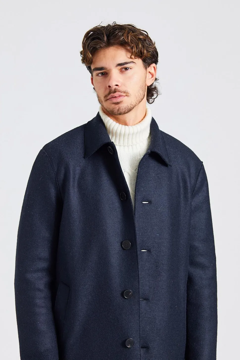 Men Mac Coat Pressed Wool Dark Blue