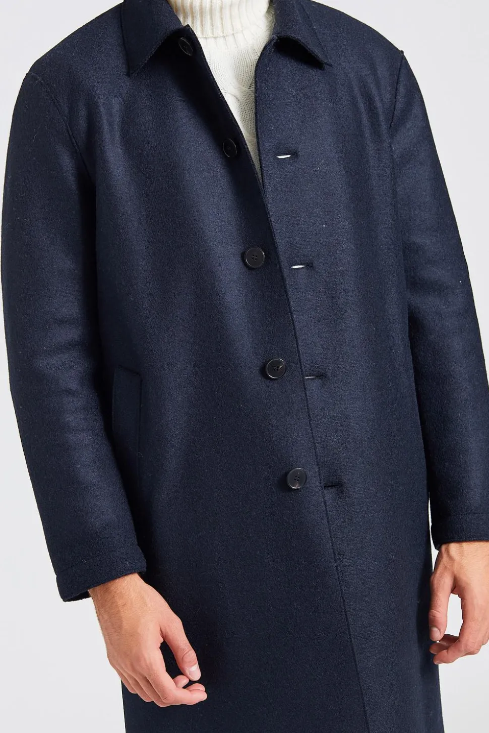 Men Mac Coat Pressed Wool Dark Blue