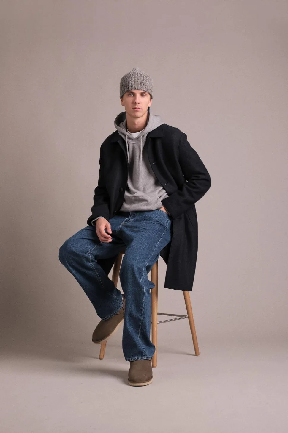 Men Mac Coat Pressed Wool Dark Blue