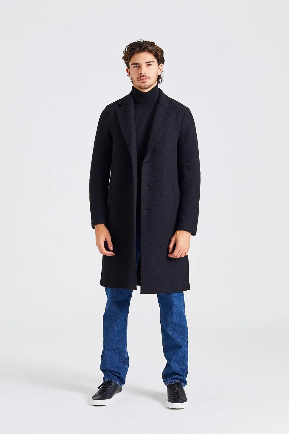 Men Overcoat Boiled Wool Black