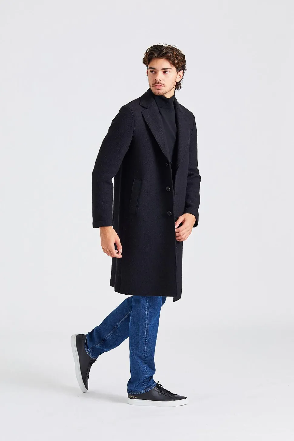 Men Overcoat Boiled Wool Black