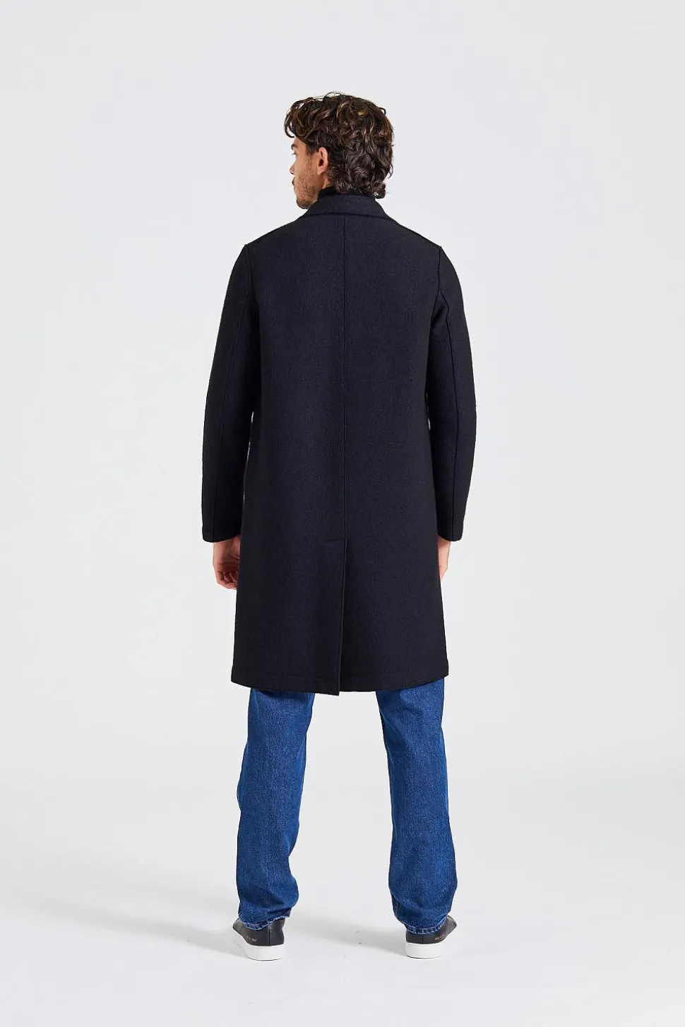 Men Overcoat Boiled Wool Black