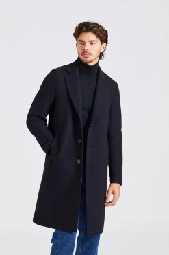 Men Overcoat Boiled Wool Black