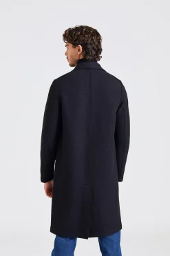 Men Overcoat Boiled Wool Black