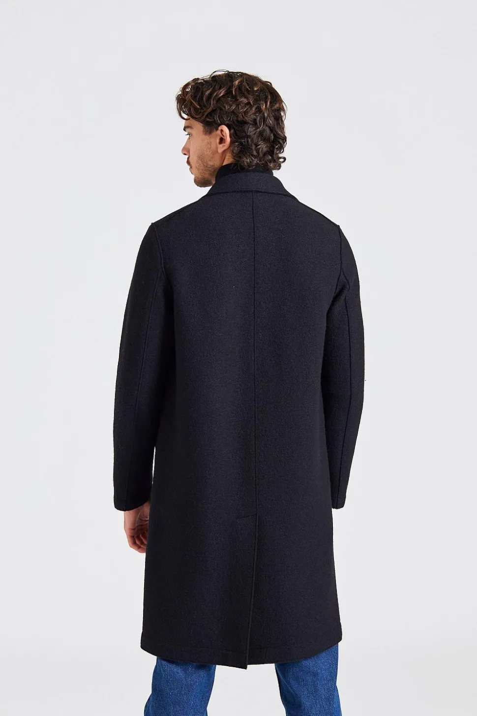 Men Overcoat Boiled Wool Black