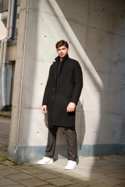 Men Overcoat Boiled Wool Black