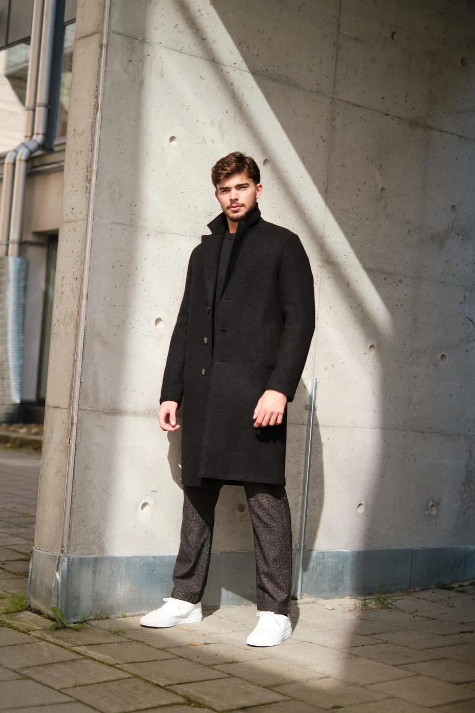 Men Overcoat Boiled Wool Black