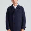Men Peacoat Boiled Wool Navy Blue