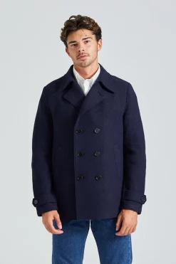 Men Peacoat Boiled Wool Navy Blue