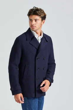 Men Peacoat Boiled Wool Navy Blue