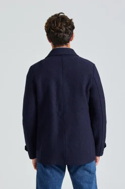 Men Peacoat Boiled Wool Navy Blue