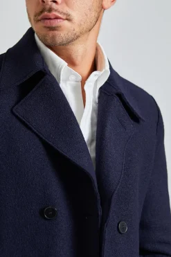 Men Peacoat Boiled Wool Navy Blue