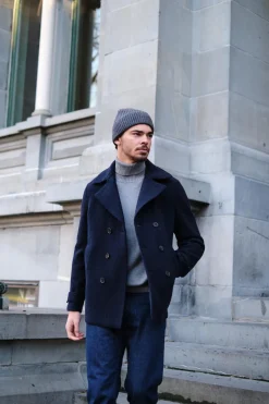 Men Peacoat Boiled Wool Navy Blue