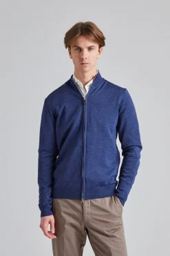 Merino Fullzip Cardigan Blue Melange
