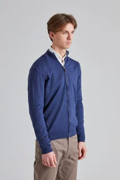 Merino Fullzip Cardigan Blue Melange