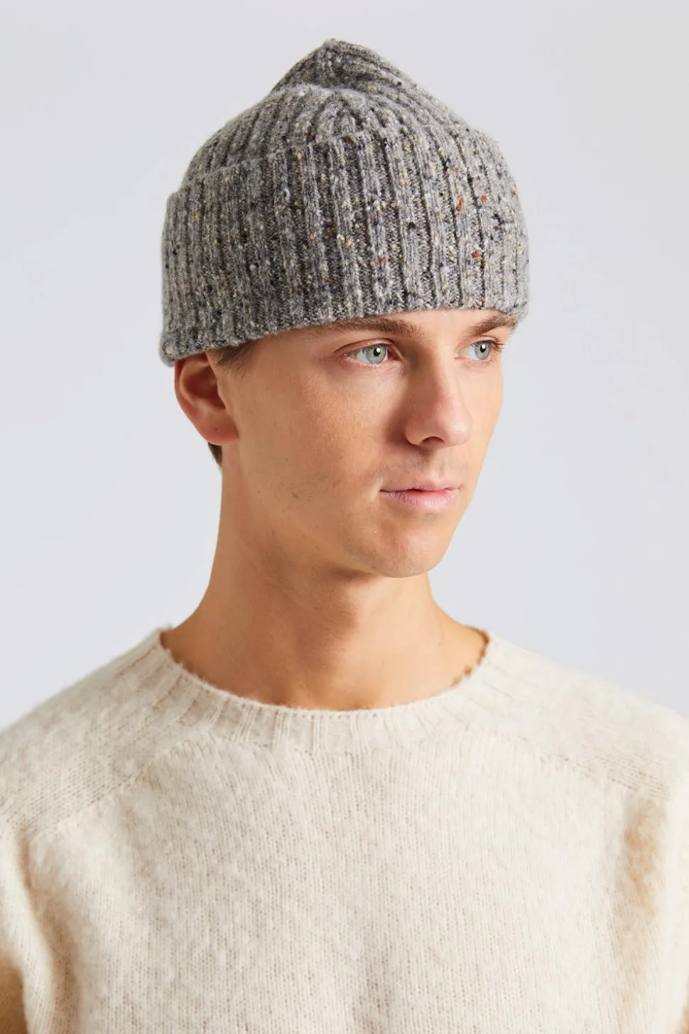 Merino Wool Ribbed Knit Beanie Ramor Grey