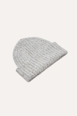 Merino Wool Ribbed Knit Beanie Ramor Grey