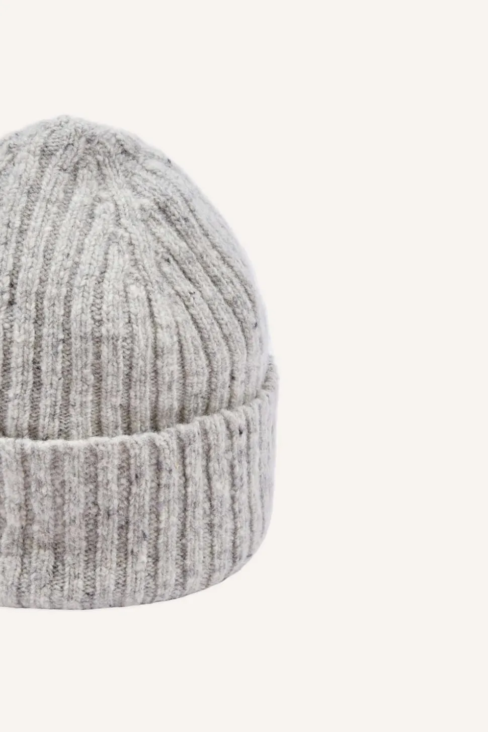 Merino Wool Ribbed Knit Beanie Ramor Grey