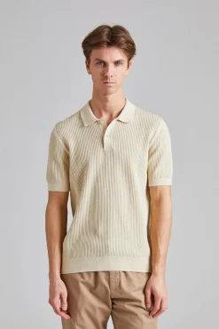 Mesh Stitch Polo Ecru