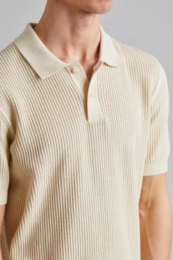Mesh Stitch Polo Ecru
