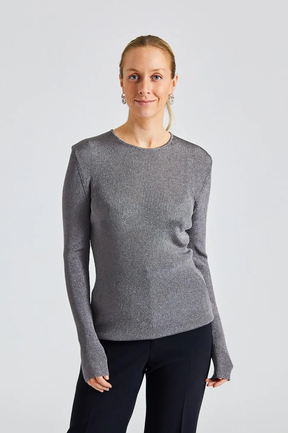 Metallic Rib Knit Gun Metal