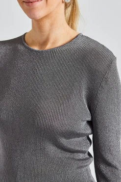 Metallic Rib Knit Gun Metal