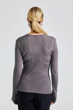 Metallic Rib Knit Gun Metal