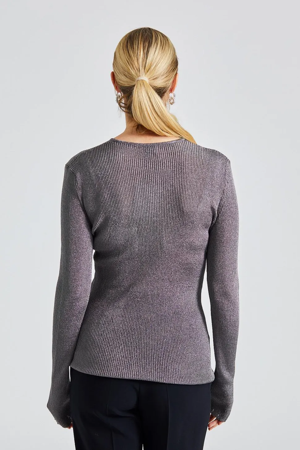 Metallic Rib Knit Gun Metal