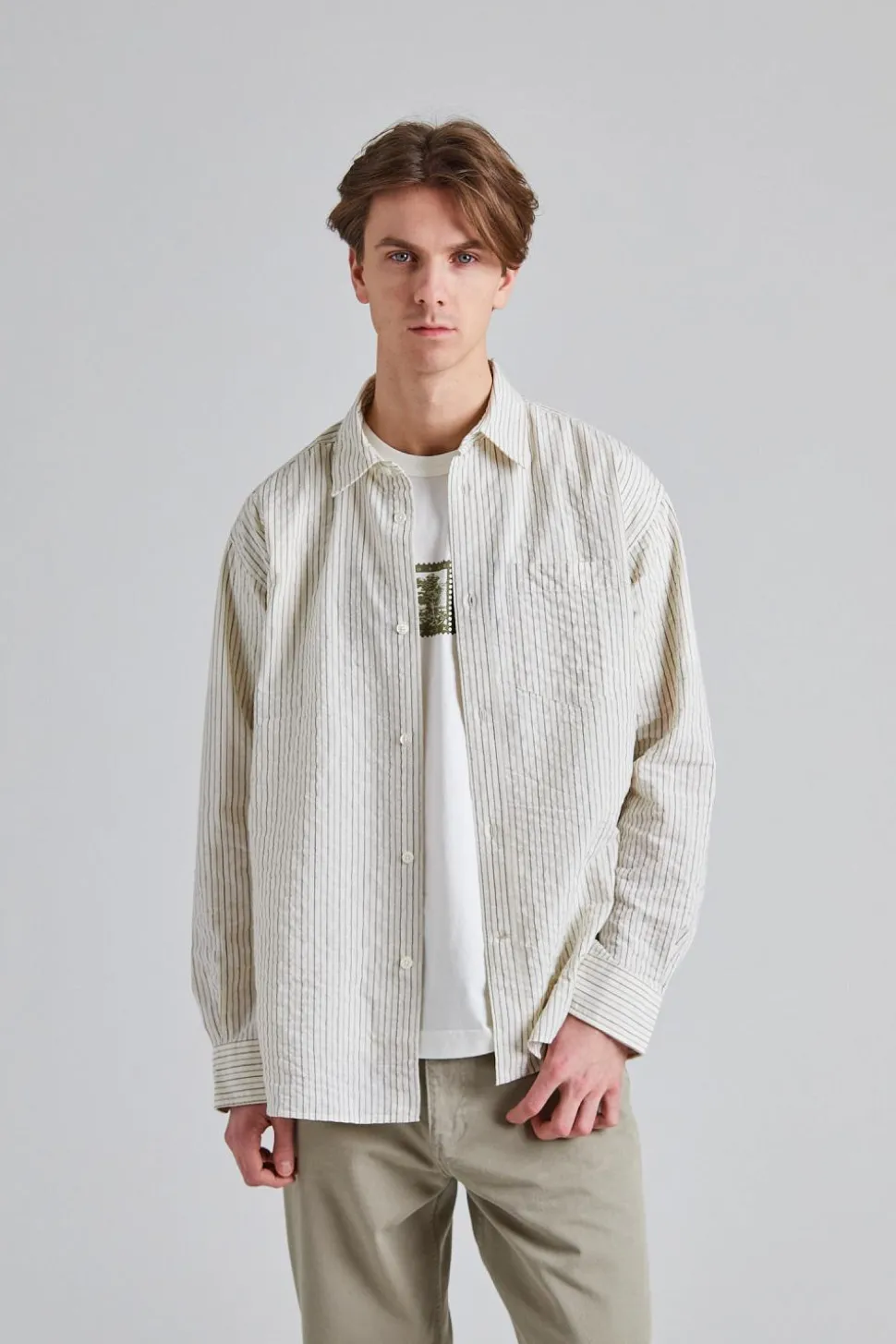 Mo Oversized Striped Shirt Chestnut