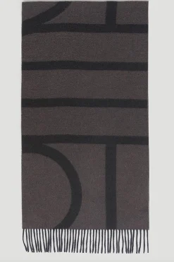 Monogram Jacquard Wool Scarf Charcoal Melange