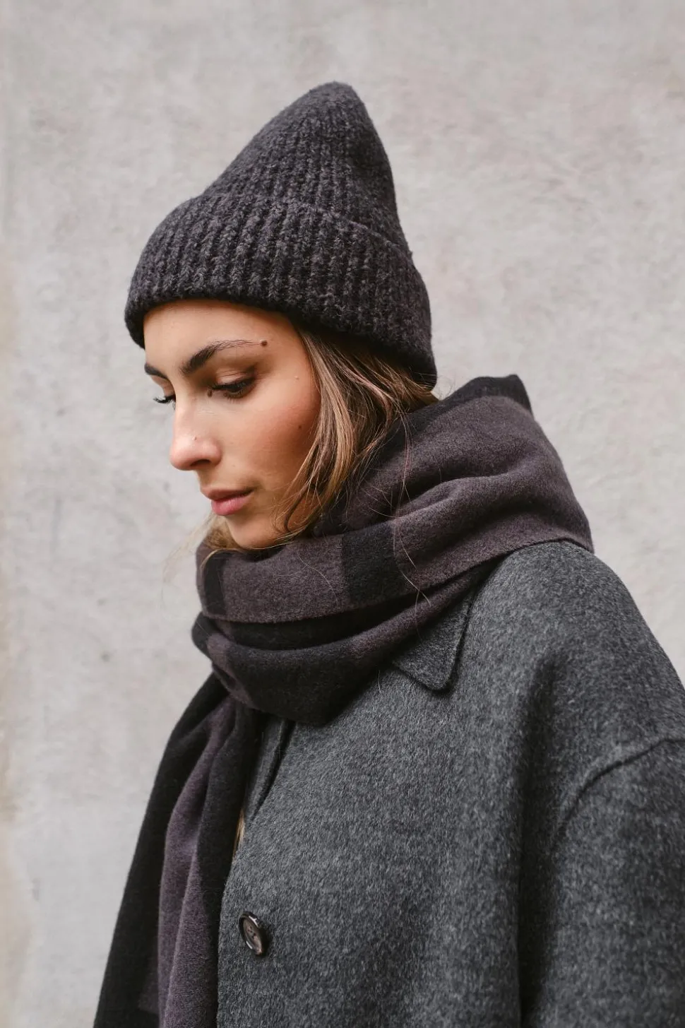 Monogram Jacquard Wool Scarf Charcoal Melange
