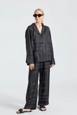 Monogram Silk PJ Top Black