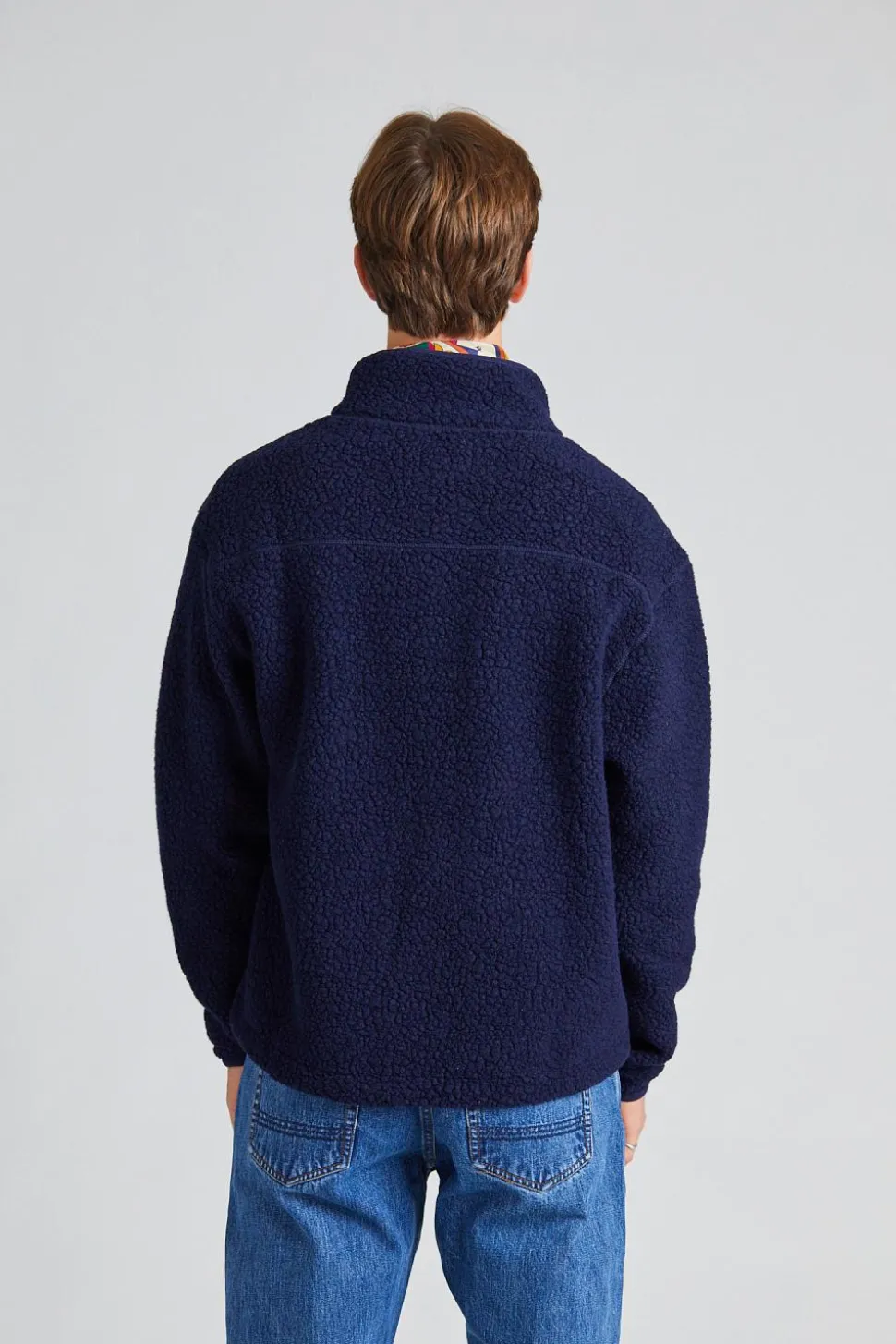 Navy Boucle Wool Zip Fleece Jacket